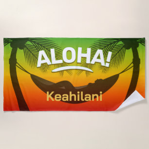 ALOHA Tropical Palm and Sunset Beach Towel