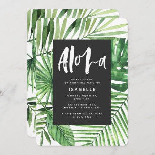 Aloha tropical palm leaf & script party invitation