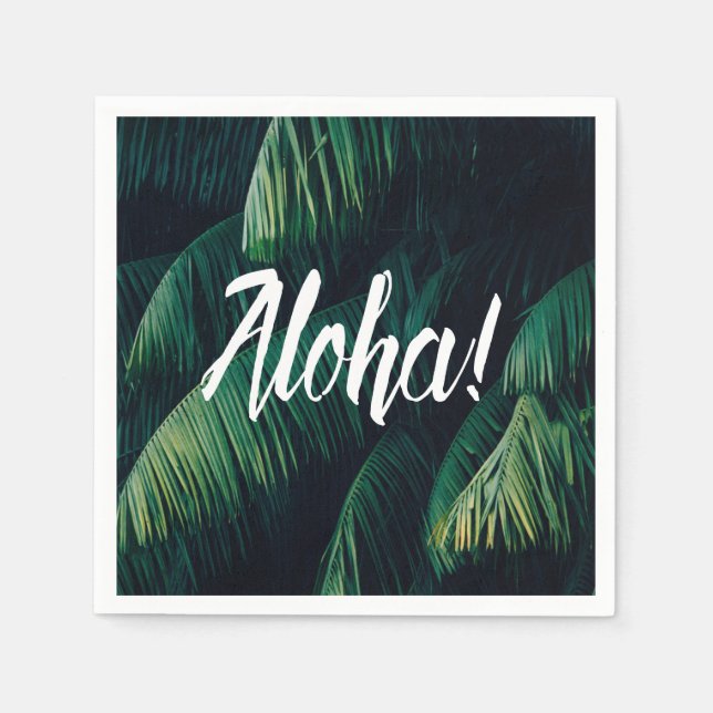 Aloha Tropical Palm Leaves Typography Napkin (Front)