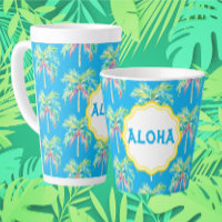 Aloha Tropical Palm Tree Blue Latte Mug
