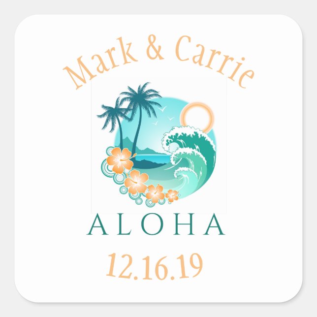Aloha Tropical Personalised Square Sticker (Front)