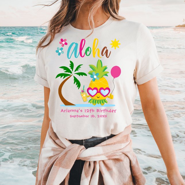 Aloha Tropical Pineapple Birthday Luau Party  T-Shirt (Creator Uploaded)