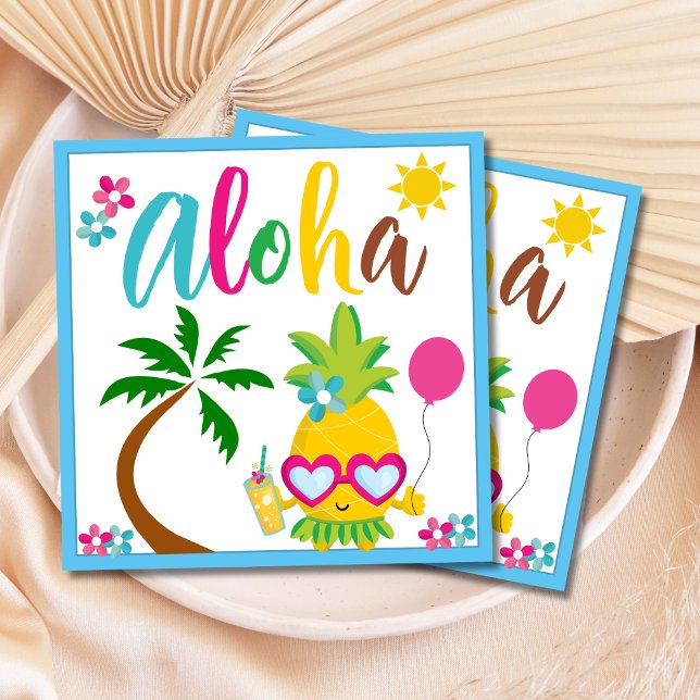 Aloha Tropical Pineapple Birthday Paper Napkin (Creator Uploaded)