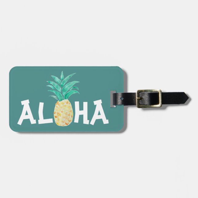 Aloha Tropical Pineapple Luggage Tag (Front Horizontal)