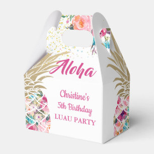 Aloha Tropical Pineapple Pink Floral Birthday Favour Box