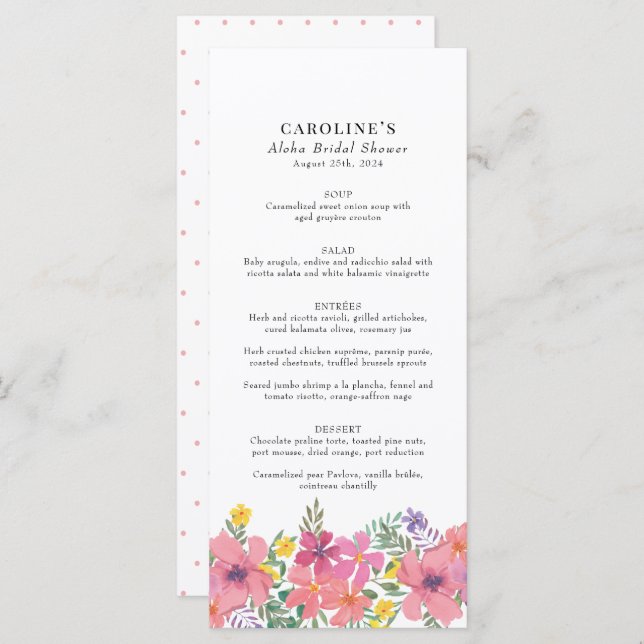 Aloha Tropical Pink Floral Shower Menu (Front/Back)