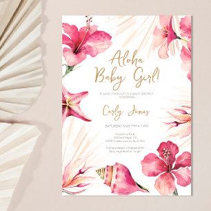 Aloha Tropical Pink Hibiscus Baby Girl Baby Shower Invitation