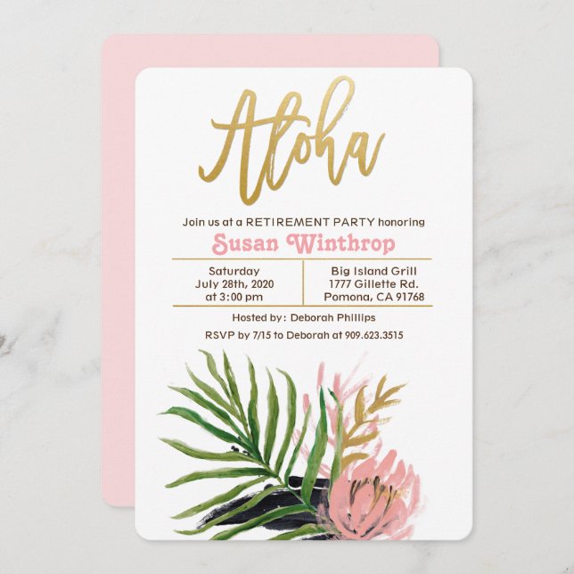 Aloha Tropical Retirement Party Invitation (Front/Back)