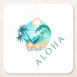 Aloha Tropical Square Paper Coaster