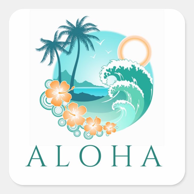 Aloha Tropical Square Sticker (Front)