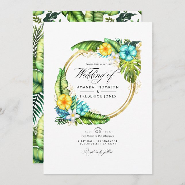 Aloha Tropical Summer Beach Wedding Photo Invitation (Front/Back)