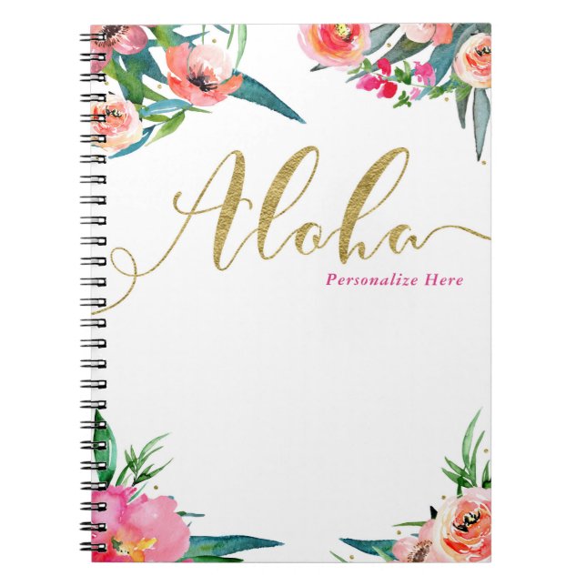 Aloha Tropical Summer Floral Modern Watercolor Notebook (Front)