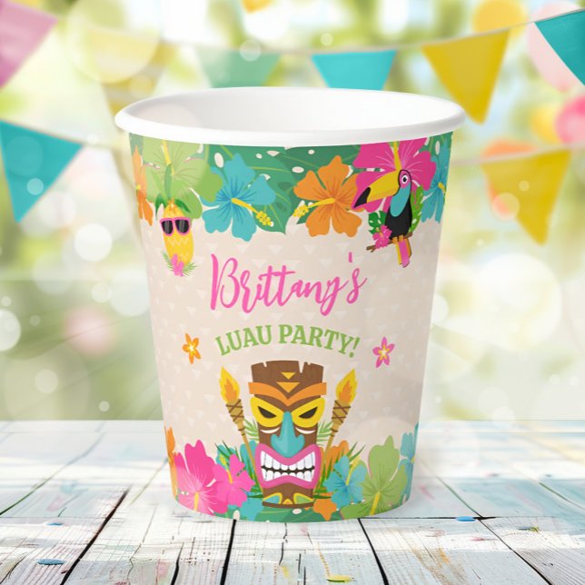 Aloha Tropical Summer Luau Birthday Party Paper Cups (Creator Uploaded)