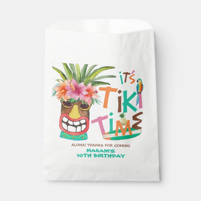 Aloha Tropical Tiki Birthday Thank You Favour Bags (Front)