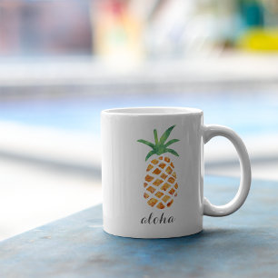Aloha Tropical Watercolor Pineapple Coffee Mug