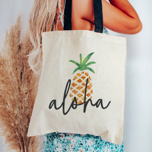 Aloha Tropical Watercolor Pineapple Tote Bag