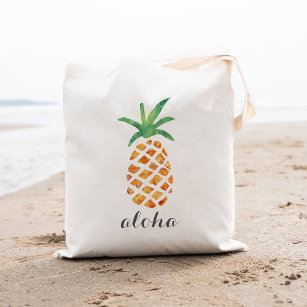 Aloha Tropical Watercolor Pineapple Tote Bag