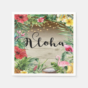 Aloha Tropical Wood Floral Leaves & Lights Wedding Napkin