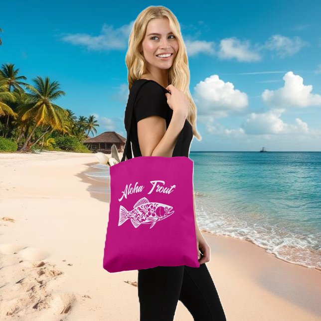 Aloha Trout-Fisherman Style Tote Bag (Aloha Trout Fisherman Core Tote Bag-Summer bag-Beach bag- Hawaiian Bag-Pink)