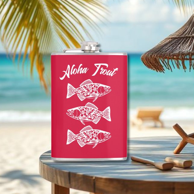Aloha Trout-Hawaiian Cherry Red Hip Flask (Aloha Trout Fisherman Trend Hawaiian Fish Beach Summer Flask Cherry Red)
