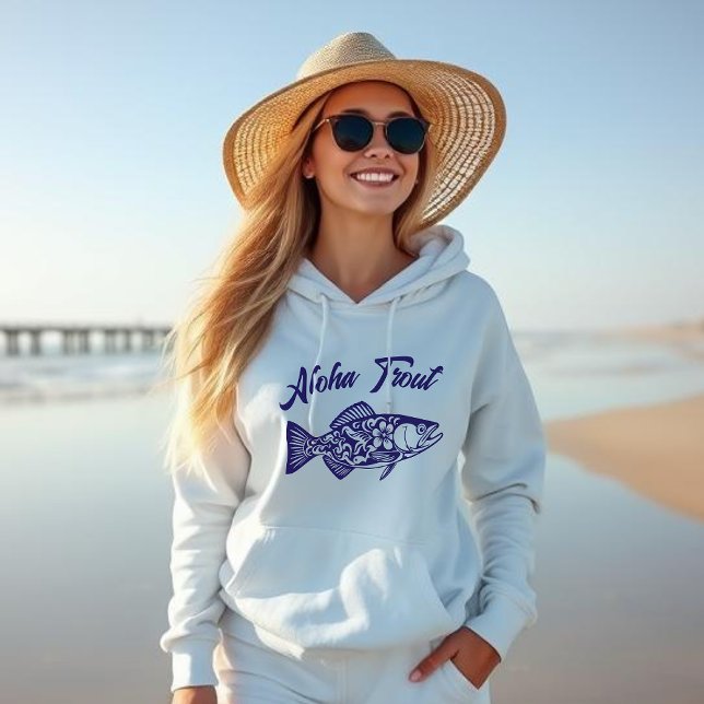 Aloha Trout-Hawaiian-Fisherman Core-Dark Blue Hoodie (Aloha Trout-Hawaiian-Fisherman Core-Tropical-Summer Hoodie-Beach- Blue)