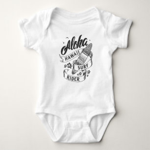 Aloha typography with surfboard baby bodysuit