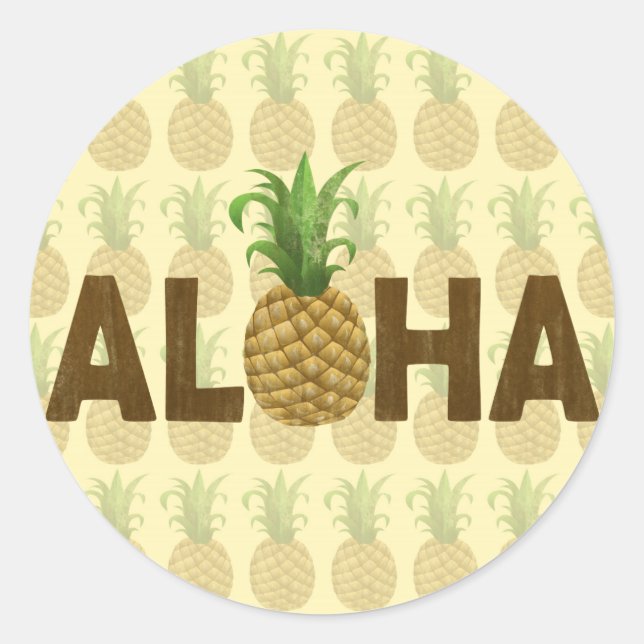 Aloha Vintage Pineapple Hawaiian Hawaii Classic Round Sticker (Front)
