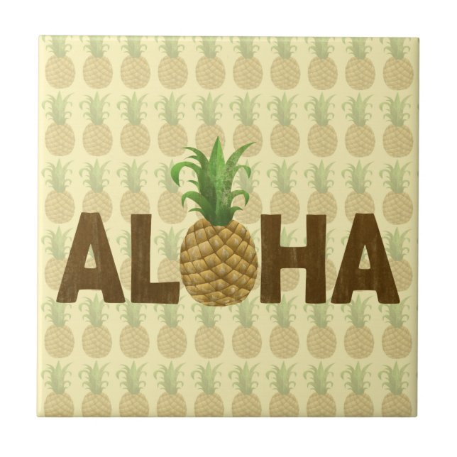 Aloha Vintage Pineapple Hawaiian Hawaii Tile (Front)