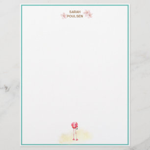 Aloha Watercolor Flamingo Plumeria Custom Letterhead