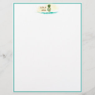 Aloha Watercolor Pineapple Island Custom Letterhead