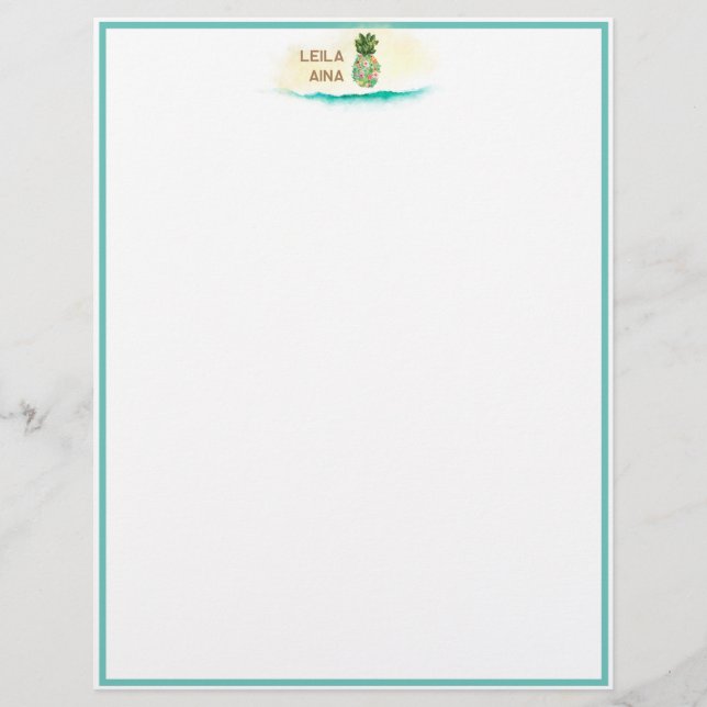 Aloha Watercolor Pineapple Island Custom Letterhead (Front)