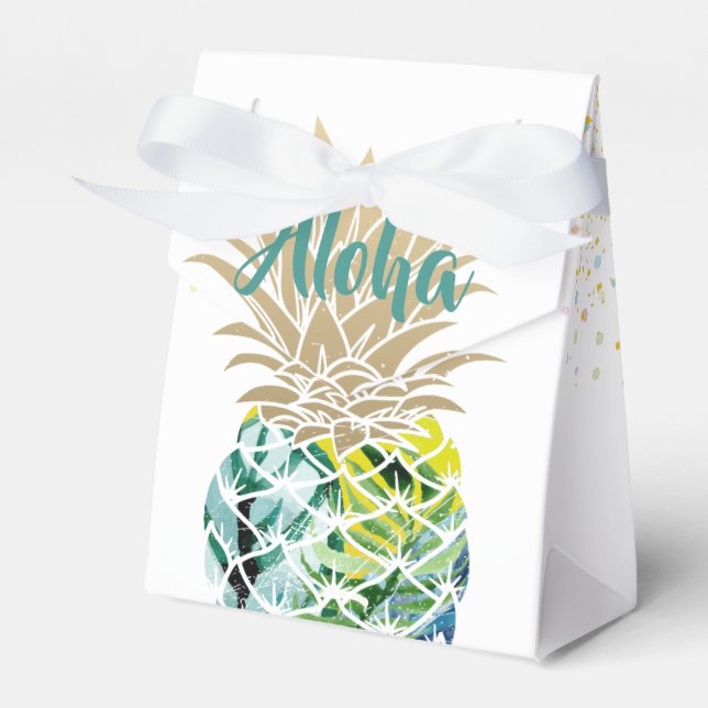 Aloha Watercolor Tropical Pineapple Favour Box (Front Side)