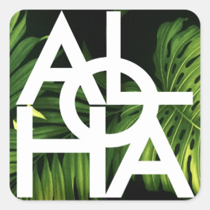 Aloha White Graphic Hawaii Palm Square Sticker