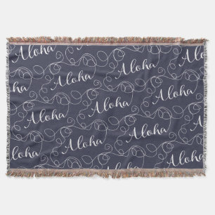 ALOHA white seamless pattern with LINES Throw Blanket