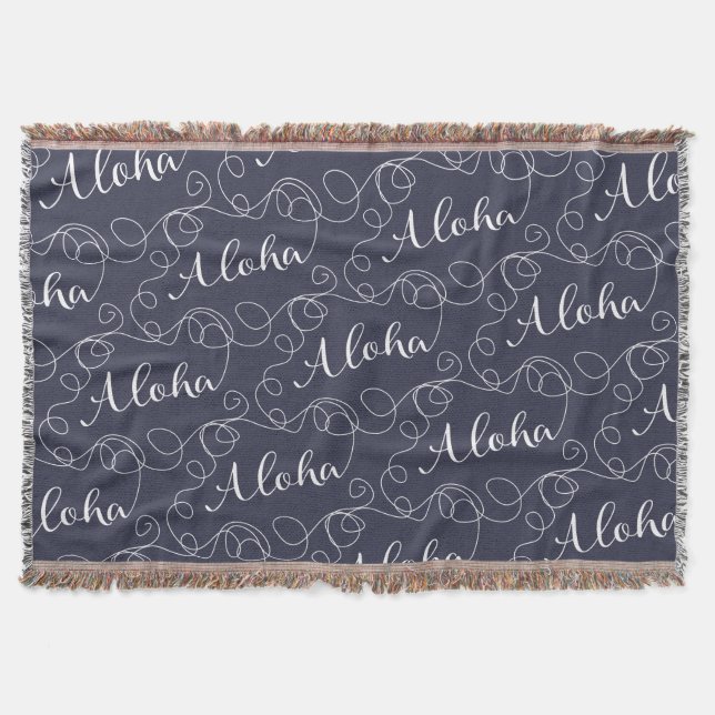 ALOHA white seamless pattern with LINES Throw Blanket (Front)
