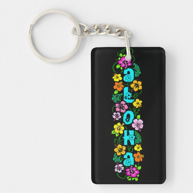 Aloha with Flowers Key Ring (Front)