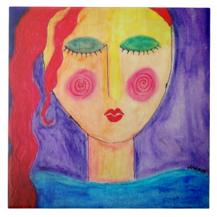 Alone Abstract Portrait of a Woman Tile