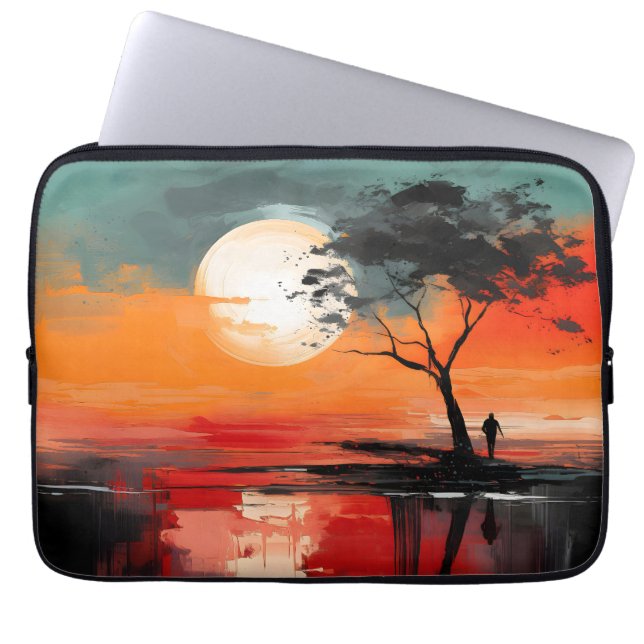 Alone by the Lake – Solitude at Sunset Laptop Sleeve (Front)