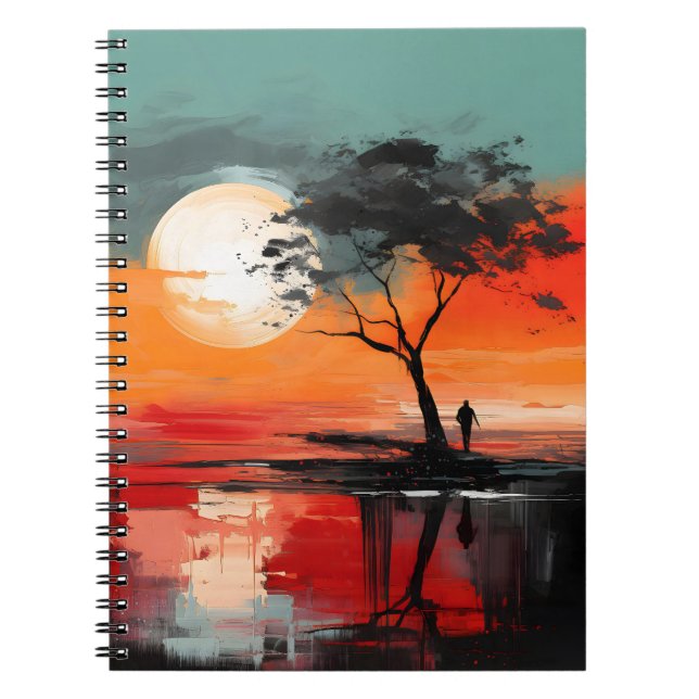 Alone by the Lake – Solitude at Sunset Notebook (Front)