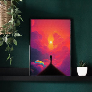 Alone walking into Colourful clouds Poster
