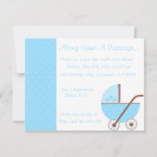 Along Came A Carriage in Blue Baby Shower Invitati Invitation