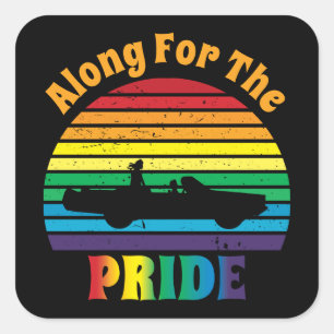 Along for the Pride Retro 70's Rainbow Sunset Butt Square Sticker
