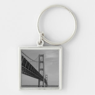 Along Mackinac Bridge Grayscale Key Ring