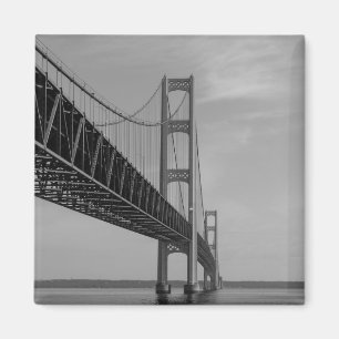 Along Mackinac Bridge Grayscale Magnet