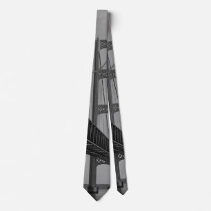 Along Mackinac Bridge Grayscale Neck Tie