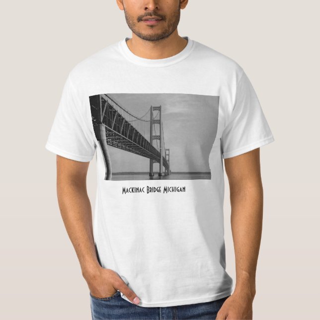 Along Mackinac Bridge Grayscale T-Shirt (Front)