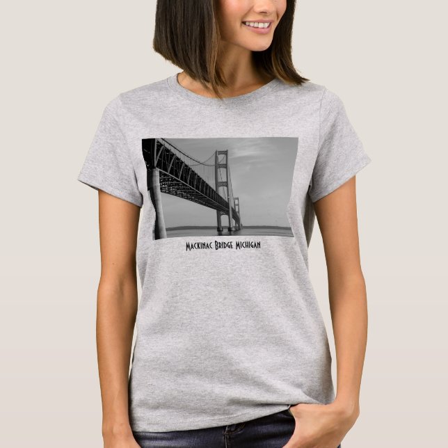 Along Mackinac Bridge Grayscale T-Shirt (Front)