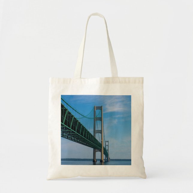 Along Mackinac Bridge Tote Bag (Front)