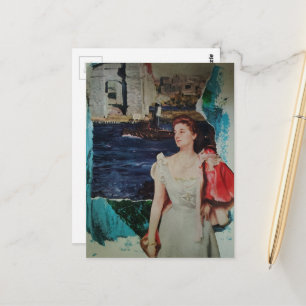 Along the River Vintage Lady Mixed Media Collage Postcard