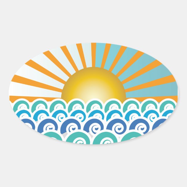Along the Waves Blue Oval Sticker (Front)